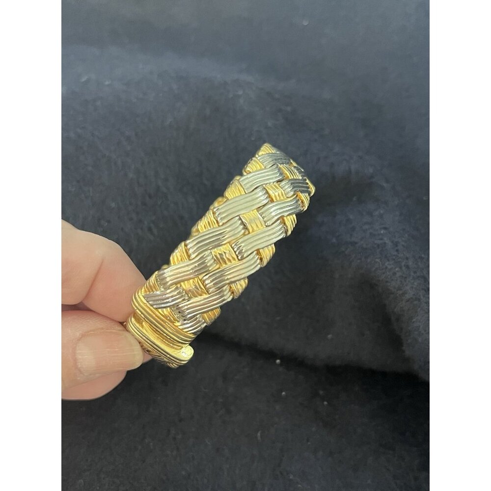 Vtg 90s basketweave braided bracelet cuff bangle gold silver New adjustable - Picture 11 of 13